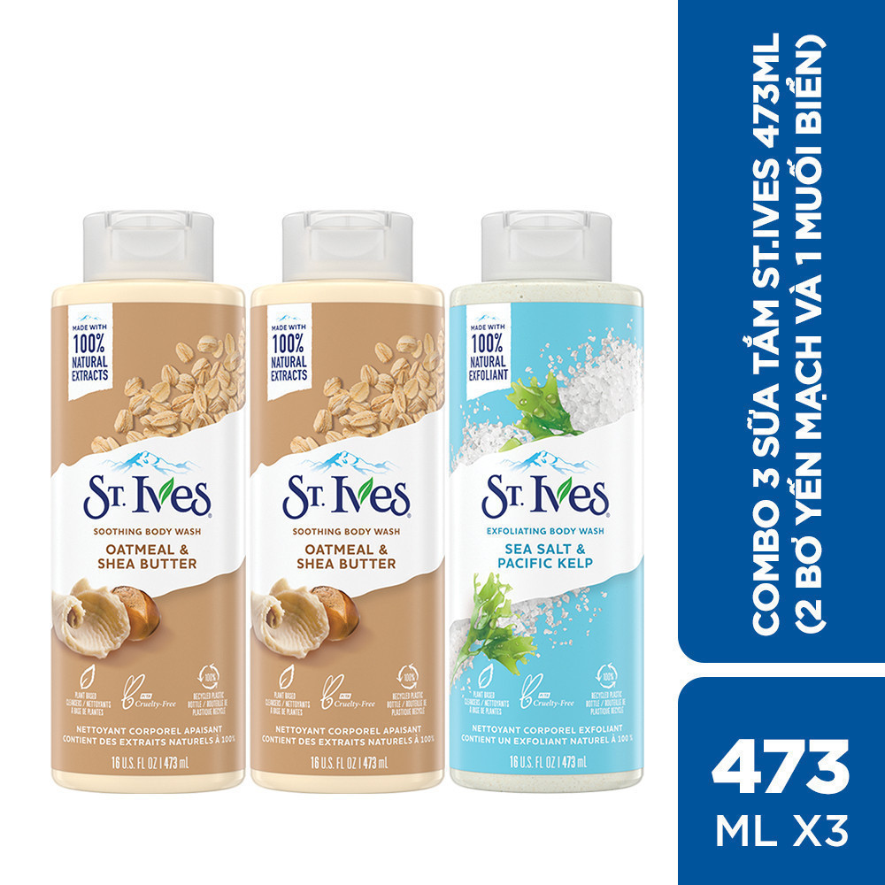 Combo 3 sữa tắm ST.IVES (Tùy chọn 450ml/chai hoặc 700ml/chai)