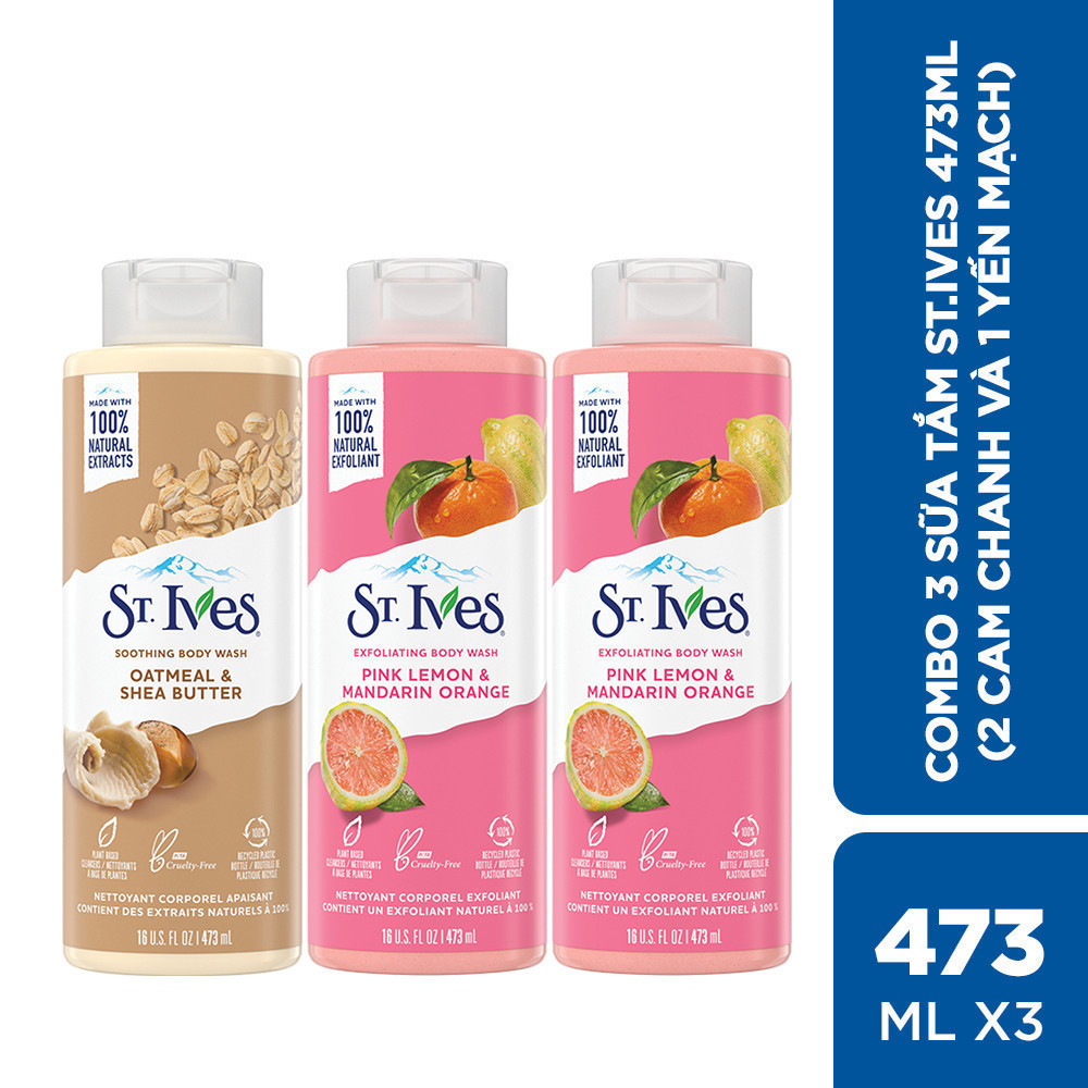 Combo 3 sữa tắm ST.IVES (Tùy chọn 450ml/chai hoặc 700ml/chai)