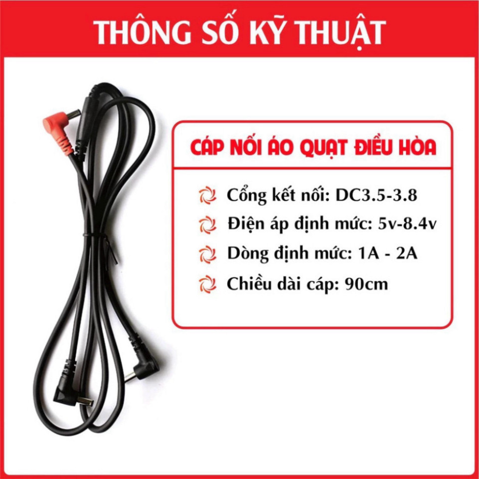 Phụ kiện áo điều hòa chính hãng, quạt kép 9 cánh không chổi than, dây cáp kết nối cao cấp chống đứt