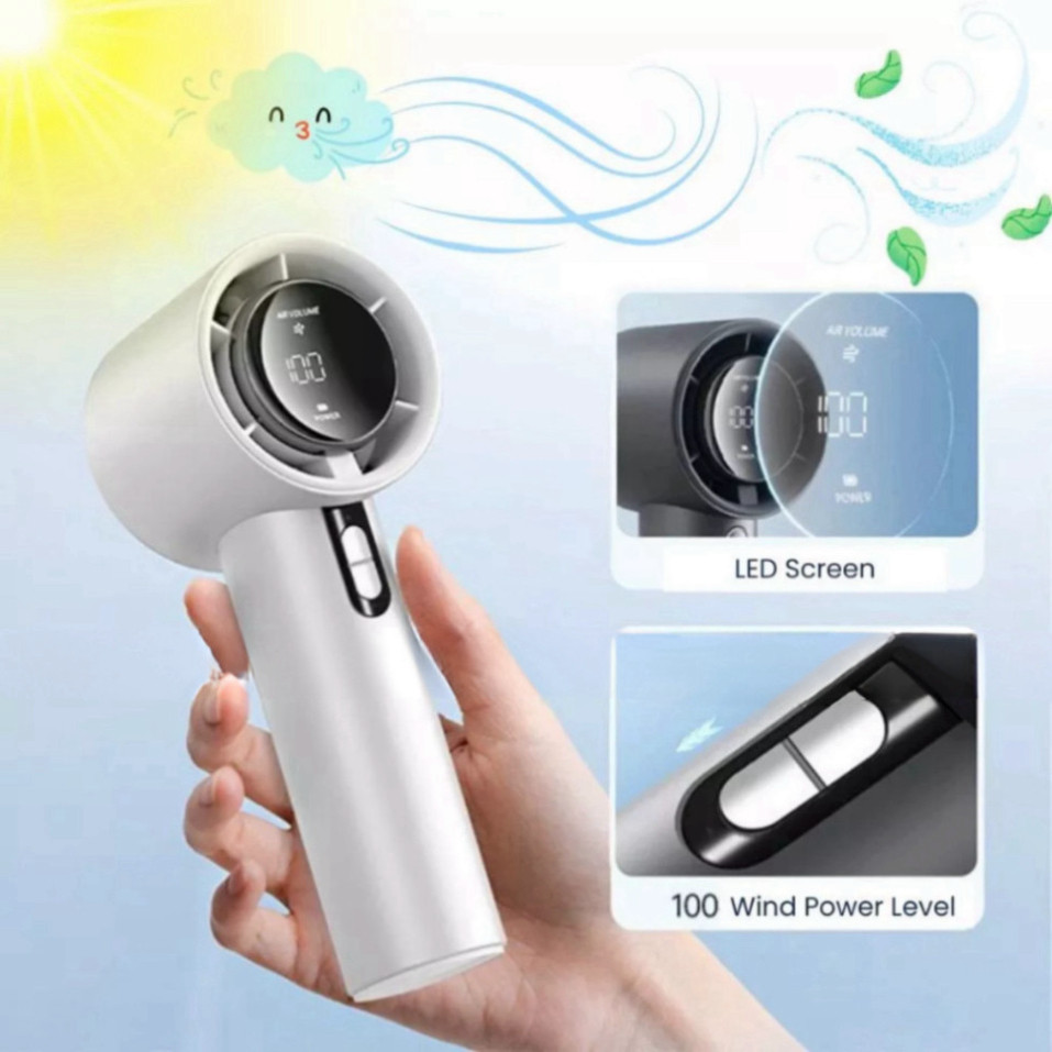 Quạt cầm tay mini pin sạc, quạt tích điện pin trâu 4000mAh màn hình LED hiển thị 100 cấp độ gió