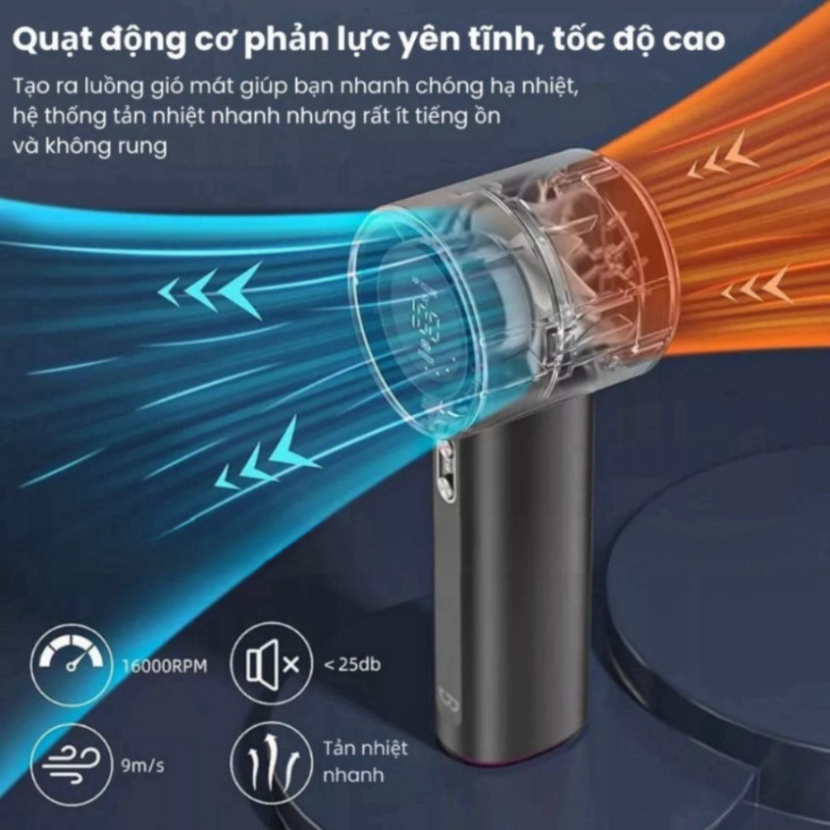 Quạt cầm tay mini pin sạc, quạt tích điện pin trâu 4000mAh màn hình LED hiển thị 100 cấp độ gió