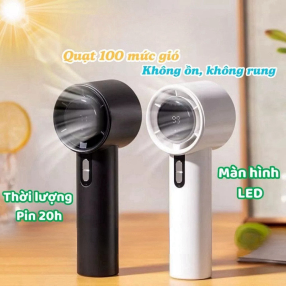 Quạt cầm tay mini pin sạc, quạt tích điện pin trâu 4000mAh màn hình LED hiển thị 100 cấp độ gió