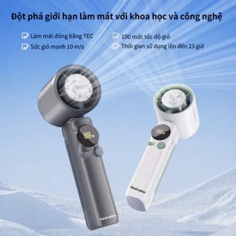 Quạt mini cầm tay sạc tích điện có sò lạnh, quạt Turbo 199 tốc độ gió màn hình LED,pin trâu 6000 mAh