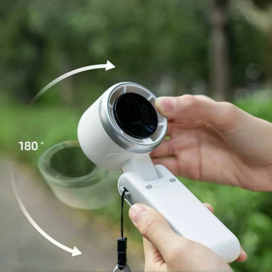 Quạt cầm tay mini, quạt không chổi than 5 tốc độ gió cực mát,quạt gập cổ có màn LED hiển thị