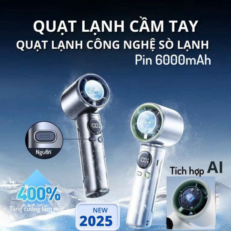 Quạt cầm tay mini, quạt không chổi than 5 tốc độ gió cực mát,quạt gập cổ có màn LED hiển thị
