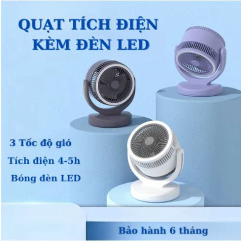 Quạt tích điện để bàn A8,quạt mini kèm đèn ngủ 3 cấp gió, xoay 360 độ làm mát nhanh, không gây ồn