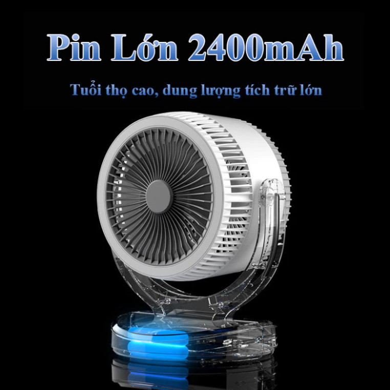 Quạt tích điện để bàn A8,quạt mini kèm đèn ngủ 3 cấp gió, xoay 360 độ làm mát nhanh, không gây ồn