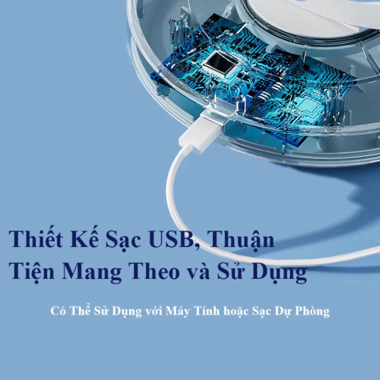 Quạt tích điện để bàn A8,quạt mini kèm đèn ngủ 3 cấp gió, xoay 360 độ làm mát nhanh, không gây ồn