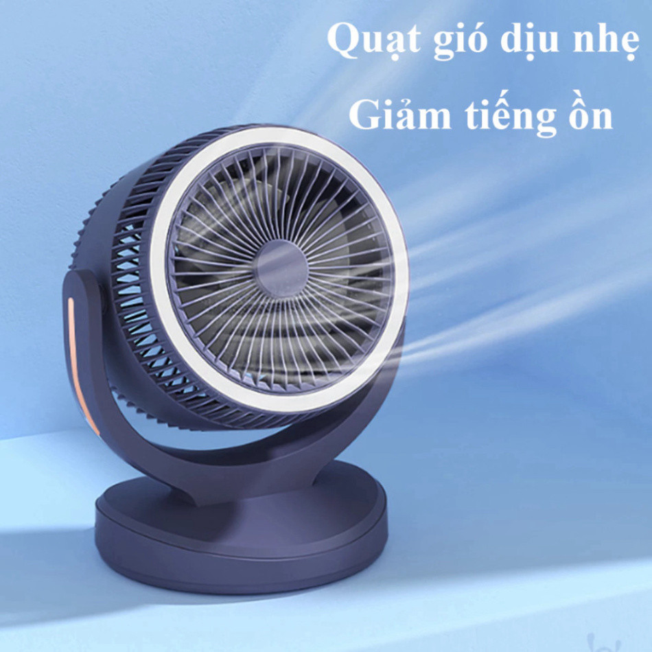 Quạt tích điện để bàn A8,quạt mini kèm đèn ngủ 3 cấp gió, xoay 360 độ làm mát nhanh, không gây ồn