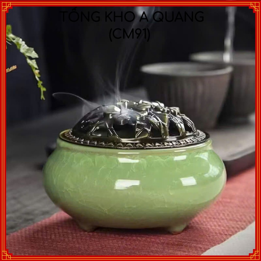Hộp Đốt Trầm Cao Cấp Men Rạn Thủ Công Tinh Xảo,Lư Sứ Xông Trầm Hương Họa Tiết Cổ Điển - LƯ XÔNG TRẦM BẰNG SỨ ĐẸP LẠ