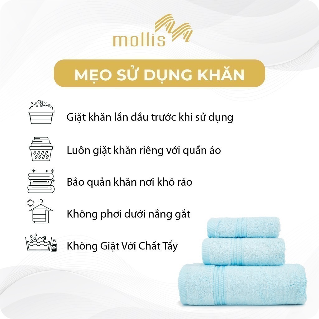 Khăn Tiêu Chuẩn - Khăn Tay Trẻ Em Mollis HM5A 30x45cm Cotton USA Cao Cấp Siêu Mềmại Thấm Hútốt An Toàn Cho Cả Da Nhạy...