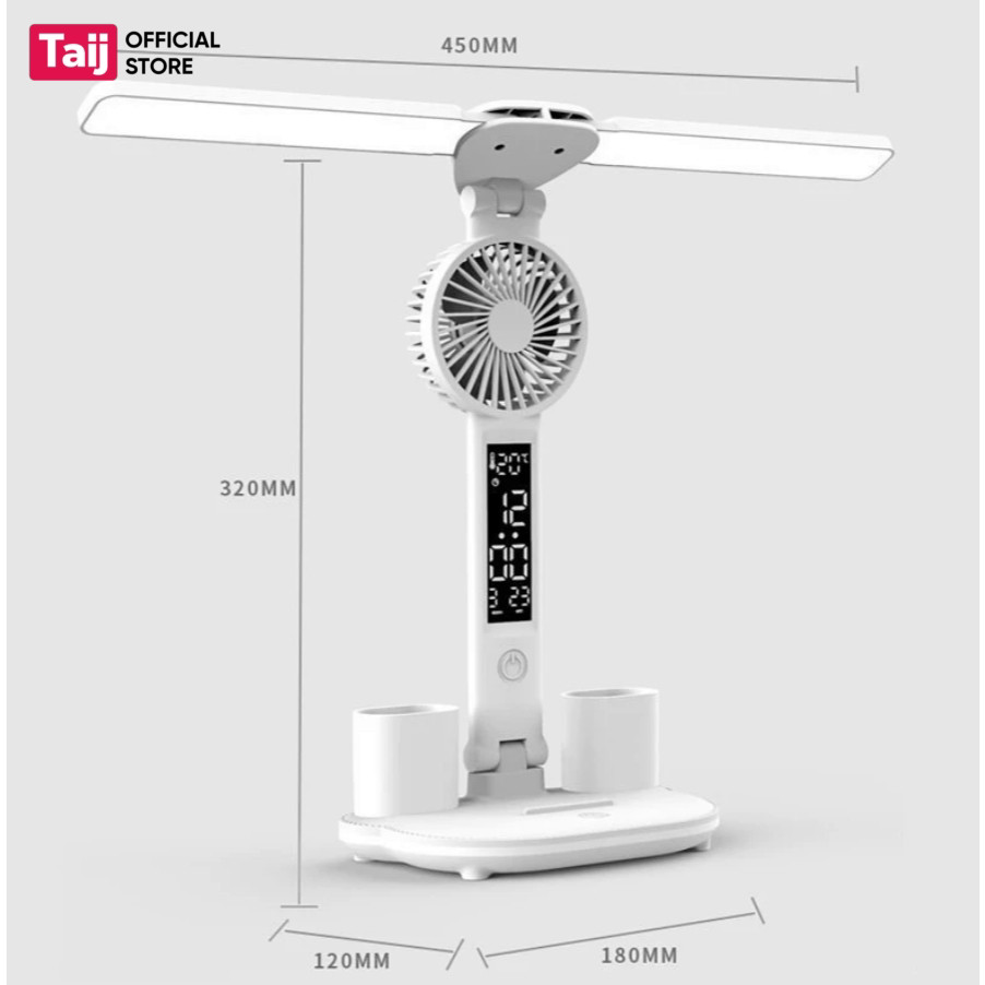 Đèn Học Để Bàn Chống Cận 2 Đèn Led Dọc Tích Điện 20.000mAh Tích Hợp Màn Hình Hiện Thị Led Và Quạt