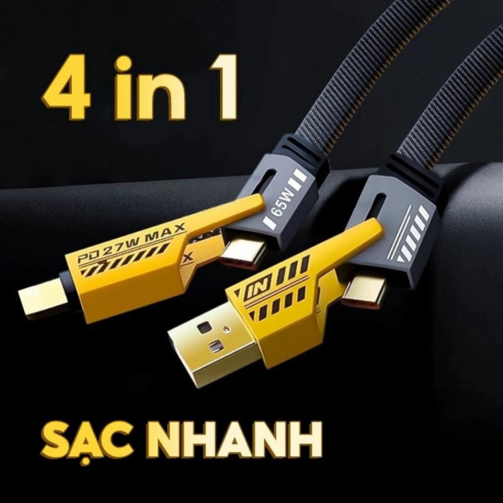 Cáp Sạc 4 TRONG 1 4in1 sạc nhanh 65W/27W tích hợp 4 cổng TypeC, USB - Đa Năng, Bền Bỉ Cho Mọi Thiết Bị, Chống cháy nổ