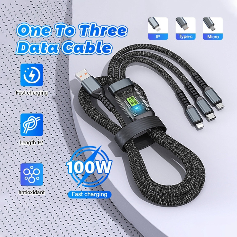 Dây cáp sạc siêu nhanh 3 đầu 3in1 .Dây Sạc Tự Ngắt 100W Tích Hợp 3 Cổng Micro Usb Type C dây dù chống đứt chống cháy