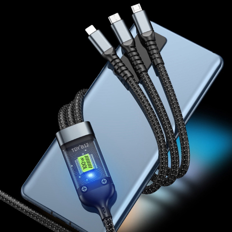 Dây cáp sạc siêu nhanh 3 đầu 3in1 .Dây Sạc Tự Ngắt 100W Tích Hợp 3 Cổng Micro Usb Type C dây dù chống đứt chống cháy