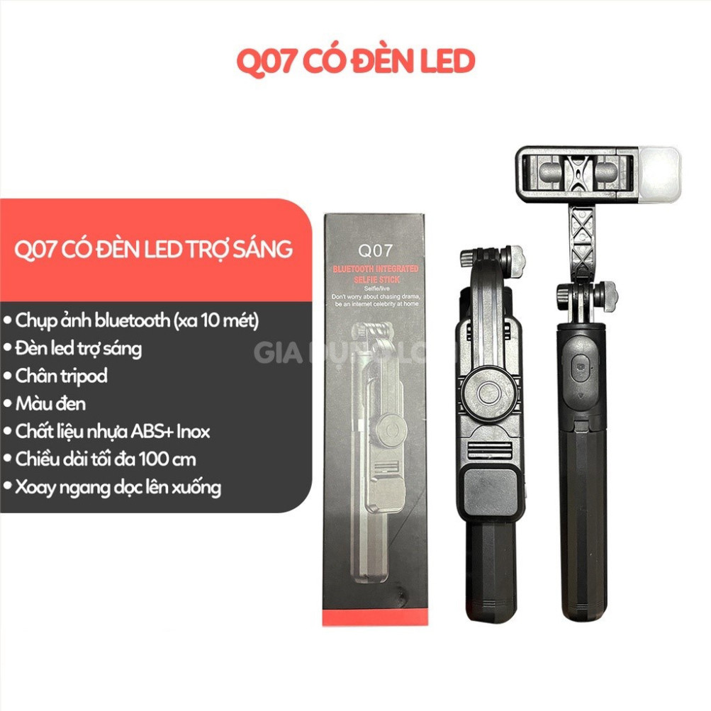 Gậy Chụp Hình Q07 Dài 1m Có Đèn Led & Remote Điều Khiển Từ Xa Tripod Mini Kết Nối Bluetooth