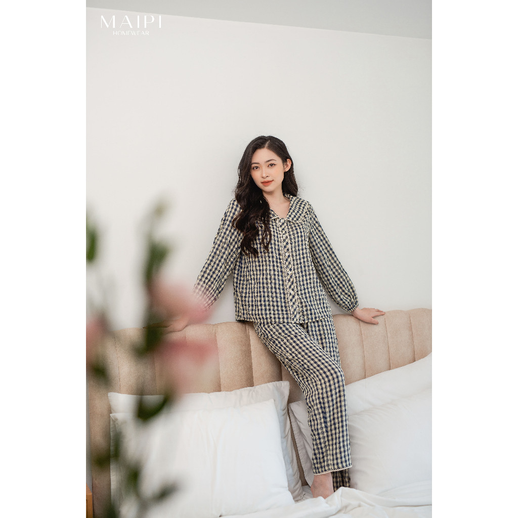 Bộ đồ ngủ mặc nhà Dalia họa tiết kẻ caro trẻ trung, chất liệu đũi mềm mại, kiểu dáng năng động thiêt kế by L'AMME