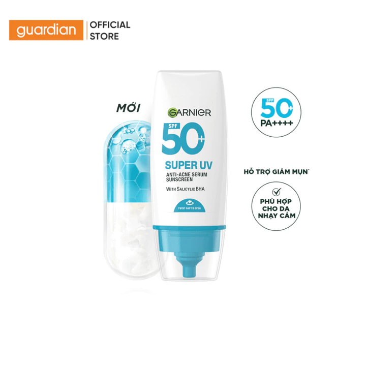 Kem Chống Nắng Garnier Phổ Rộng Hỗ Trợ Giảm Dầu & Hỗ Trợ Giảm Mụn SPF 50+PA++++ 30Ml