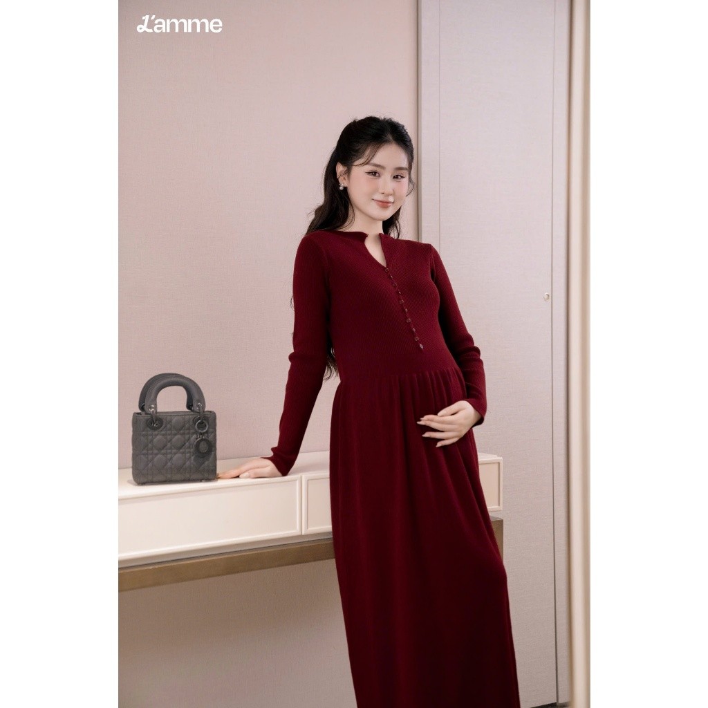 Váy len, đầm len bầu cổ cách điệu phối cúc VL044 freesize thiết kế xòe nhẹ, chất liệu len dệt mềm mại, ấm áp  BY L'AMME