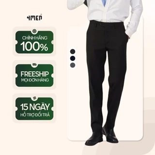 Quần tây âu nam co giãn 4MEN QT058 form slimfit Hàn Quốc ống ôm đẹp, vải cao cấp không nhăn, 3 màu đen, xám, xanh đen