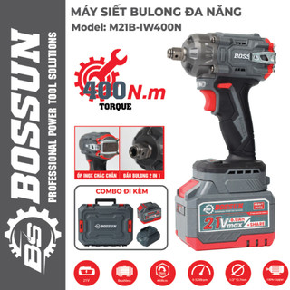 Máy siết bulong pin BOSSUN M21B-IW400N, Lực siết: 400Nm, Đầu Bulong 2 in 1, Động cơ không chổi than
