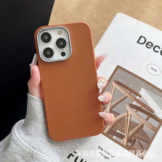 Ốp Lưng Iphone Da Viền Cam Kim Loại 7plus/8plus/xr/xsmax/11/12/13/14/15/16/pro/plus/promax RABBI