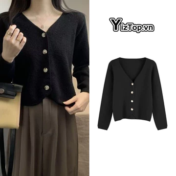 YizTop Cardigan Người Phụ Nữ Thu Đông Mới Rời Cổ Chữ V Đan Áo Cardigan Nữ