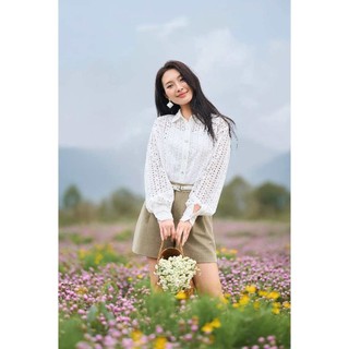[SALE OFF] Áo sơ mi dài tay nữ ren thêu dáng rộng YODY thoáng mát  thân thiện với da WOSH25S040