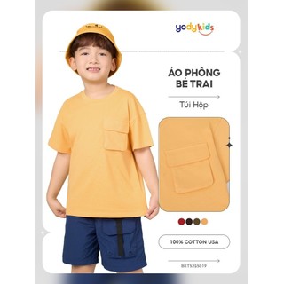 Áo thun bé trai YODY túi hộp Cotton USA single thoáng mát co giãn nhẹ BKTS25S019