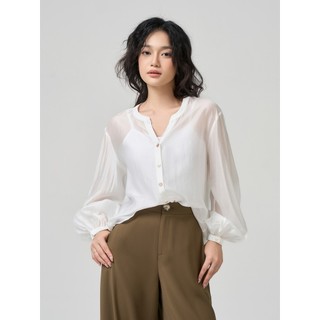 Áo sơ mi nữ YODY cổ tàu tay chuông dáng suông rộng thoải mái mềm mịn WCSH25S010