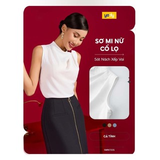 Áo Sơ Mi Cộc Tay Nữ YODY Cổ Lọ Sát Nách Xếp Vai SCN7215