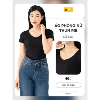 Áo thun tshirt nữ YODY vải thun rib tăm nhỏ co giãn thoải mái, form slimfit tôn dáng, cổ tim WCTS25S318