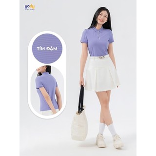 Áo polo thể thao nữ YODY in chữ vải airycool thoáng mát tức thì, thấm hút, co giãn tốt SAN7096