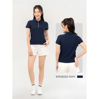 Áo polo thể thao nữ YODY in chữ vải airycool thoáng mát tức thì, thấm hút, co giãn tốt SAN7096