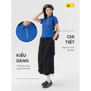 Áo polo thể thao nữ YODY in chữ vải airycool thoáng mát tức thì, thấm hút, co giãn tốt SAN7096