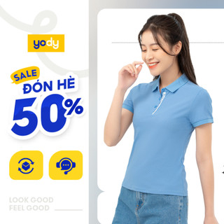 Áo polo thể thao nữ YODY in chữ vải airycool thoáng mát tức thì, thấm hút, co giãn tốt SAN7096