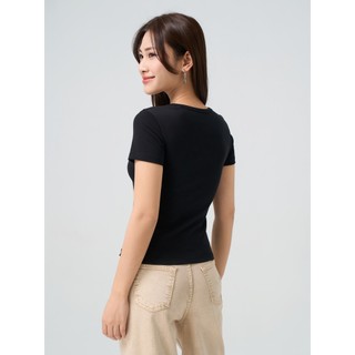 Áo thun nữ YODY áo phông vải rib slimfit tôn dáng cổ kéo thanh lịch WCTS25S117