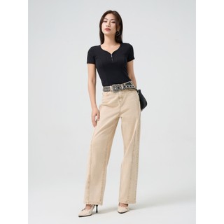 Áo thun nữ YODY áo phông vải rib slimfit tôn dáng cổ kéo thanh lịch WCTS25S117