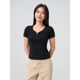 Áo thun nữ YODY áo phông vải rib slimfit tôn dáng cổ kéo thanh lịch WCTS25S117
