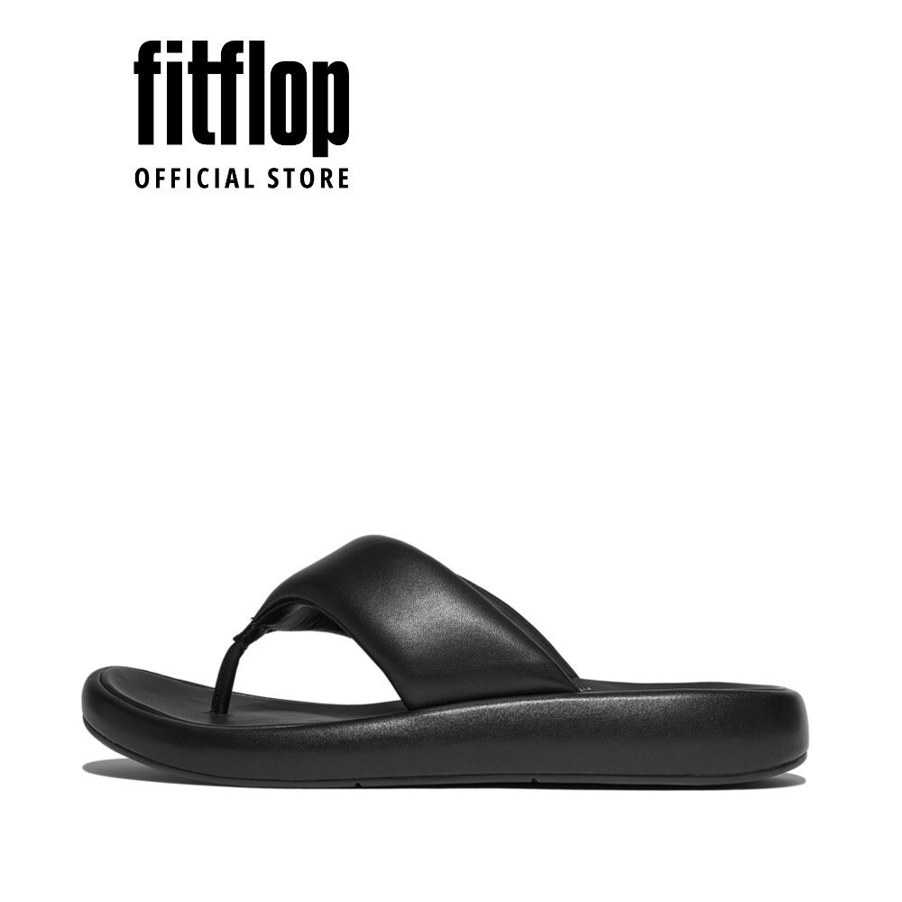 Dép Xăng Đan Nữ FitFlop iQUSHION D-Luxe Da Đệm Có Đai Xỏ Ngón - Black - FOT - JB6-090