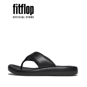Dép Xăng Đan Nữ FitFlop iQUSHION D-Luxe Da Đệm Có Đai Xỏ Ngón - Black - FOT - JB6-090