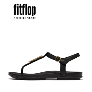 Dép Xăng Đan Nữ FitFlop Da GRACIE Viền Vàng Đai T - Black - FOT - JA5-090