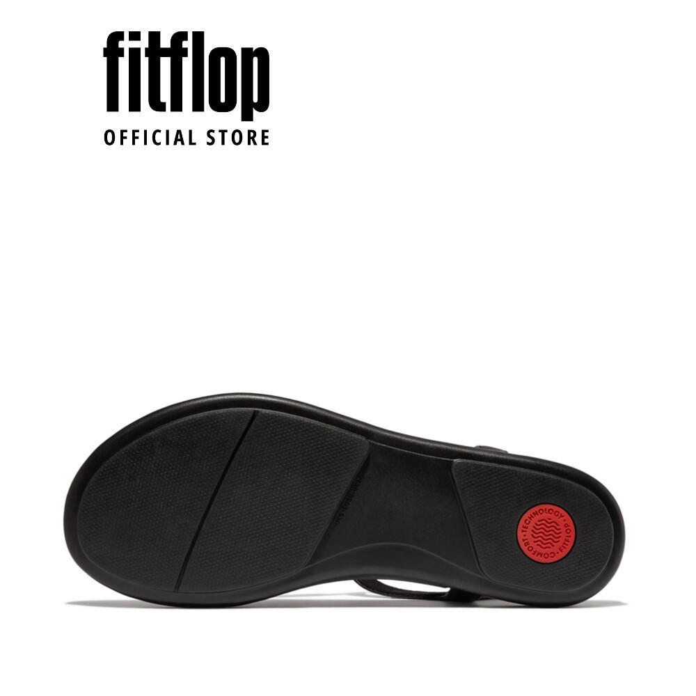 Dép Xăng Đan Nữ FitFlop Da GRACIE Viền Vàng Đai T - Black - FOT - JA5-090