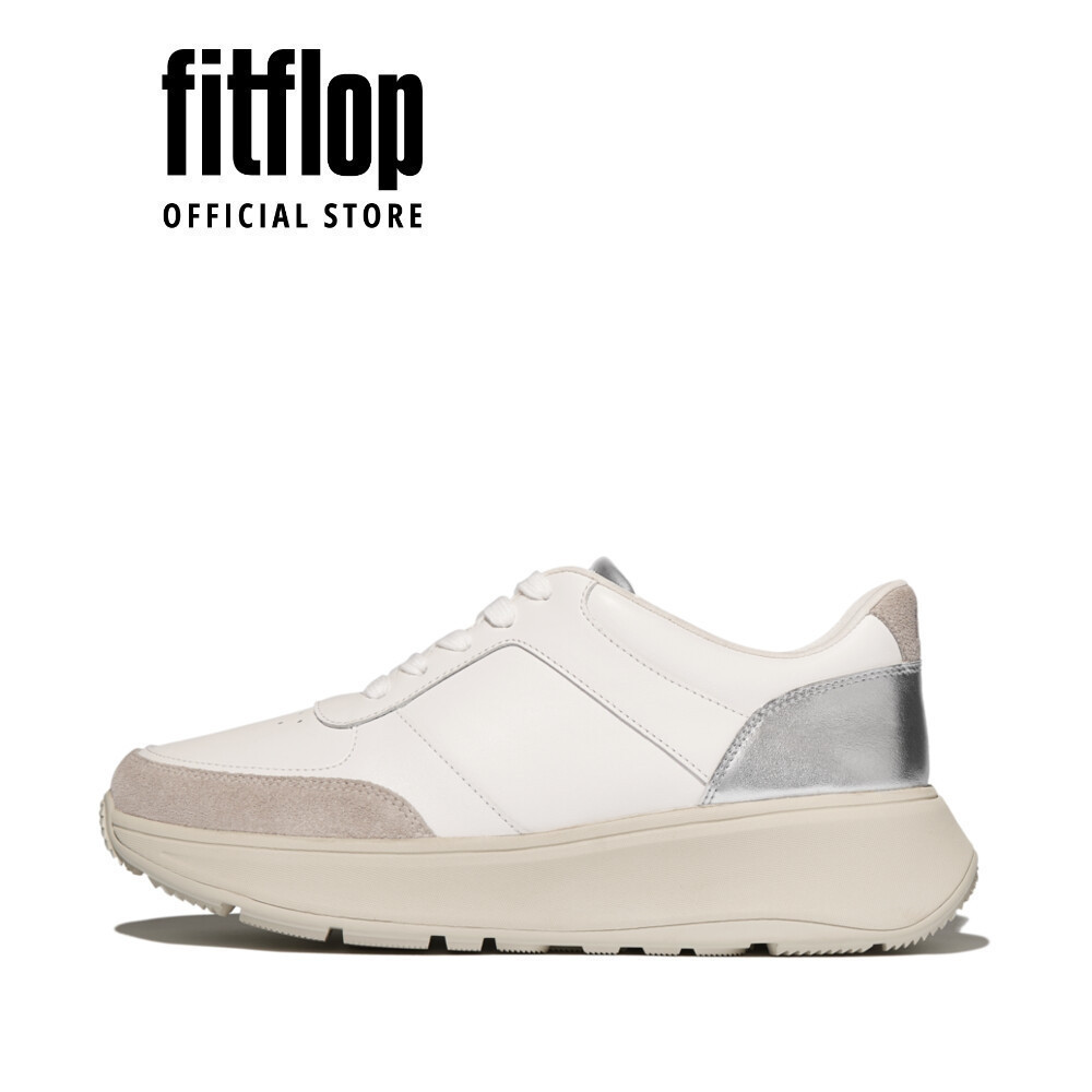 Giày Thể Thao Nữ FitFlop F-MODE Da/Lụa/Kim Loại Đế Cao - Wht/Silver - FOT - IY4-610