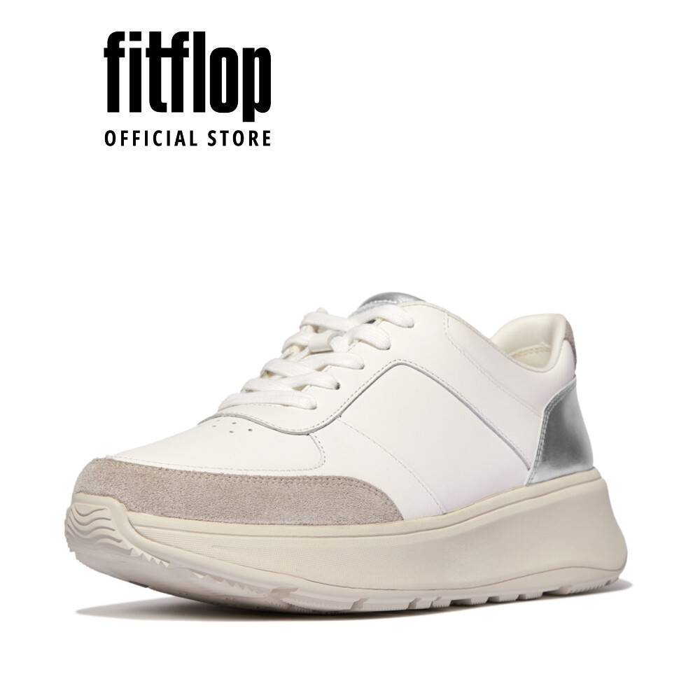 Giày Thể Thao Nữ FitFlop F-MODE Da/Lụa/Kim Loại Đế Cao - Wht/Silver - FOT - IY4-610