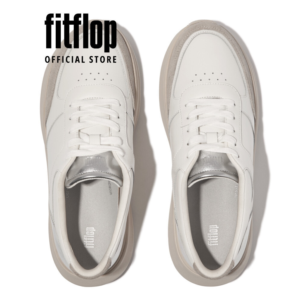 Giày Thể Thao Nữ FitFlop F-MODE Da/Lụa/Kim Loại Đế Cao - Wht/Silver - FOT - IY4-610