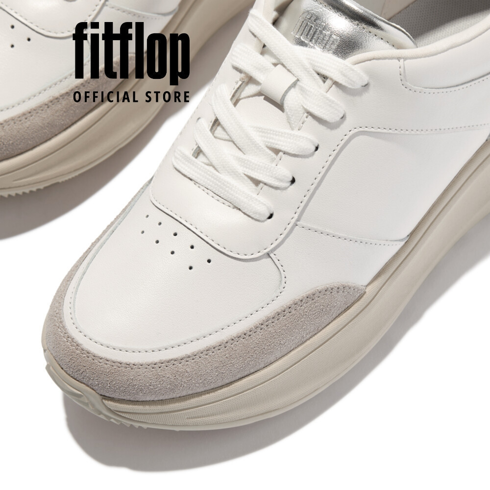 Giày Thể Thao Nữ FitFlop F-MODE Da/Lụa/Kim Loại Đế Cao - Wht/Silver - FOT - IY4-610
