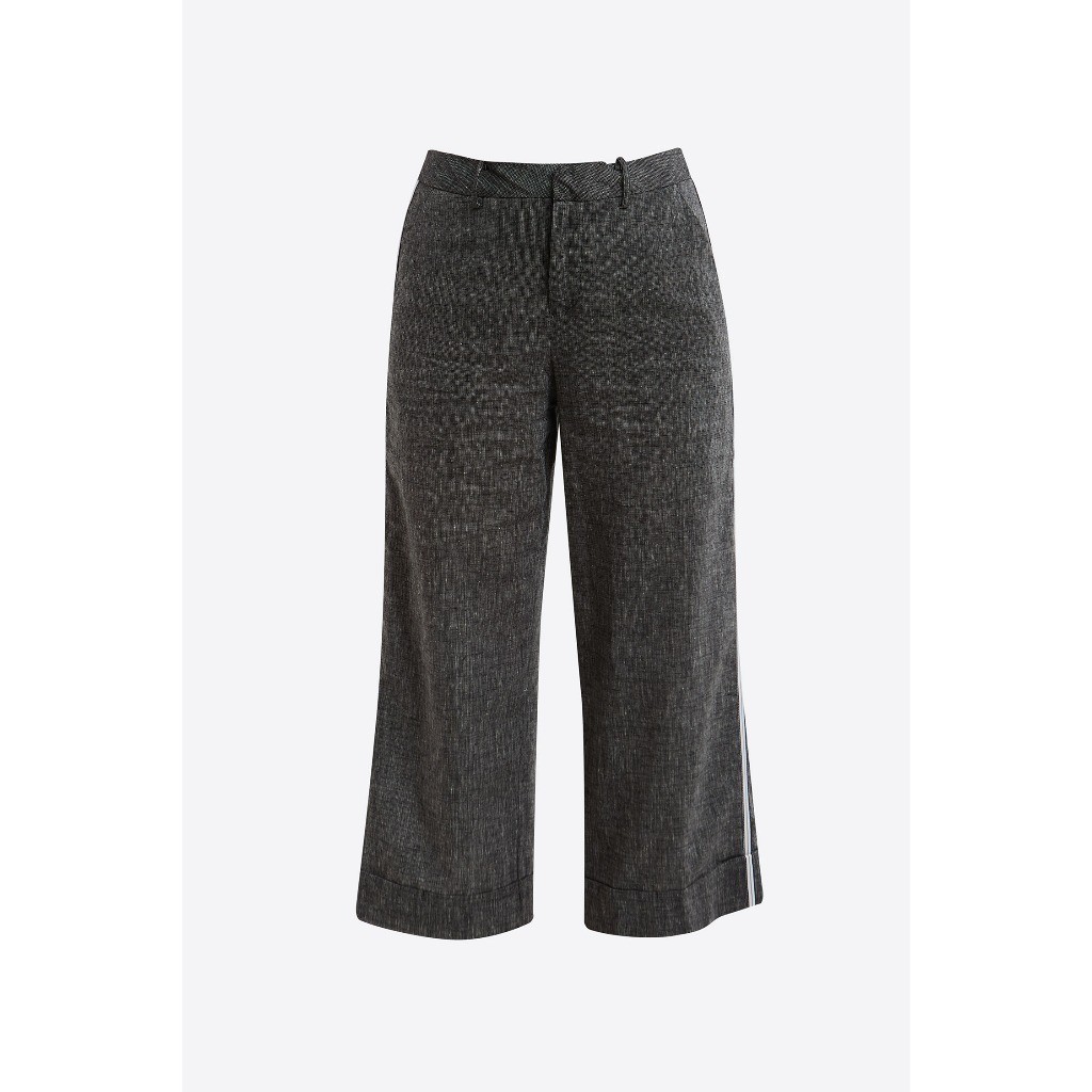 [CÒN SIZE S, M] Quần Tây nữ lửng ống rộng suông màu đen khói vải lanh NINOMAXX 1906042