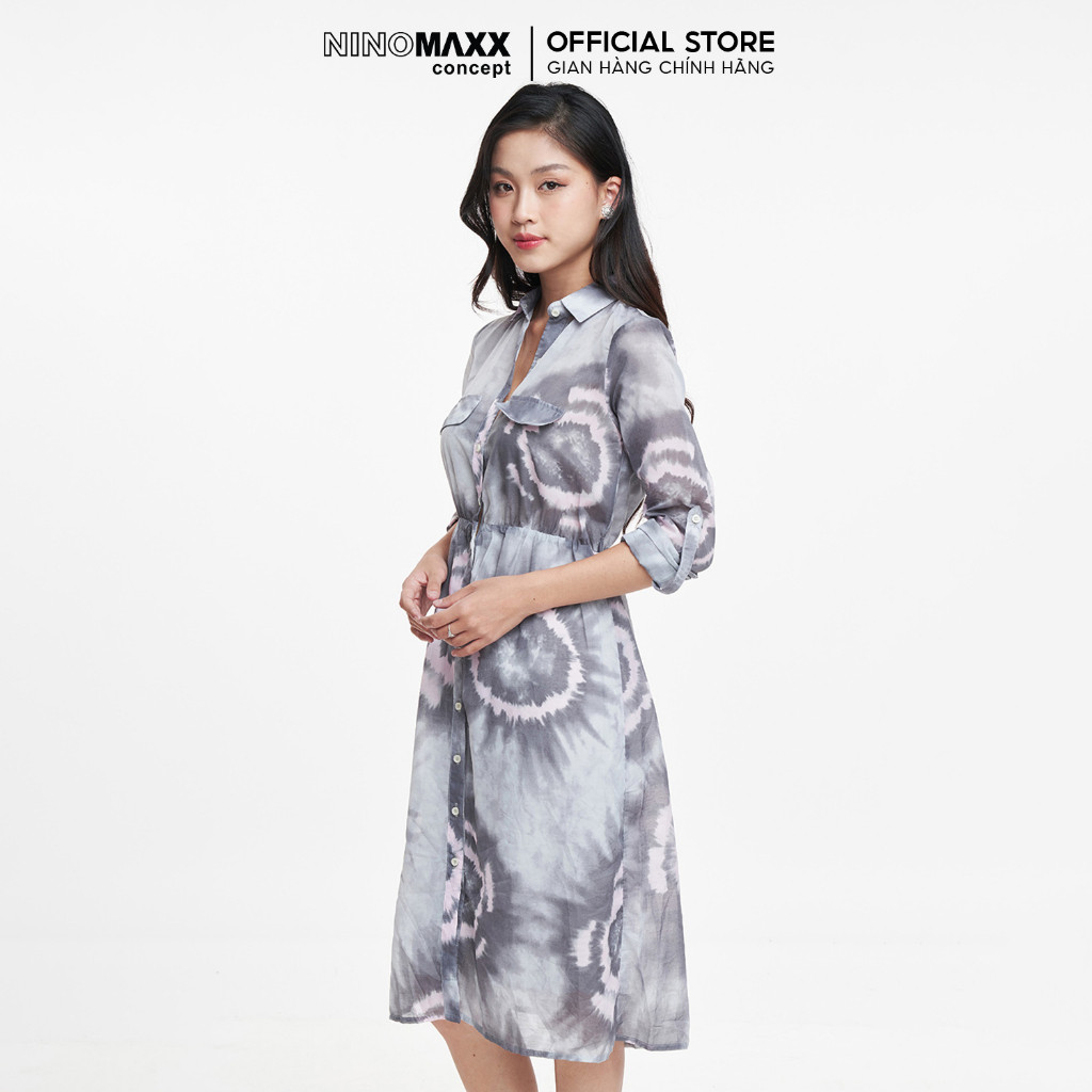 [CÒN SIZE S] N&M Đầm Nữ tay dài cổ bẻ dáng suông họa tiết nổi bật 1906062