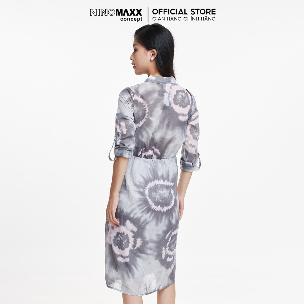 [CÒN SIZE S] N&M Đầm Nữ tay dài cổ bẻ dáng suông họa tiết nổi bật 1906062